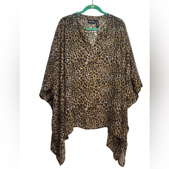 Nina Leonard Cheetah Print Sheer Blouse 1X - Picture 1 of 6
